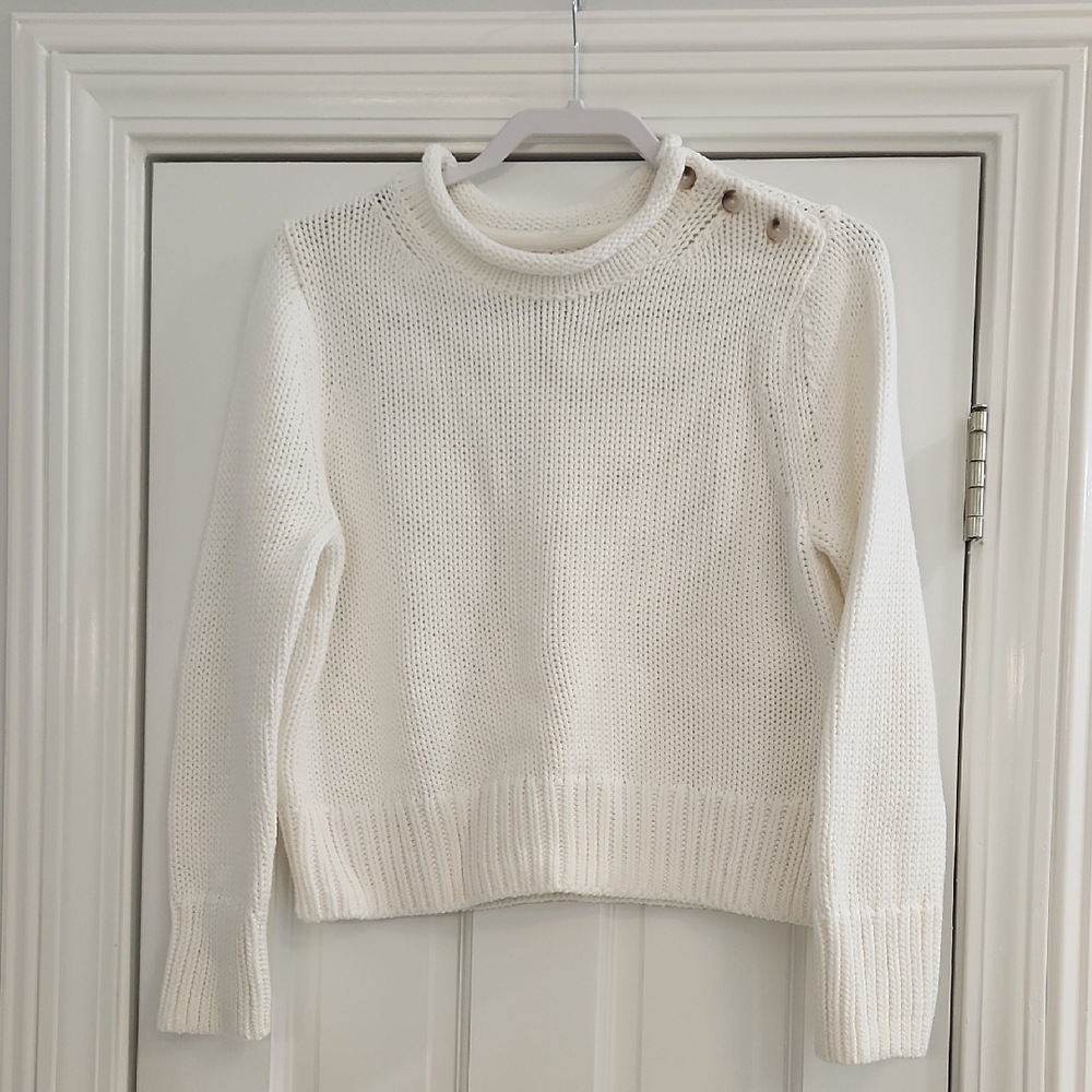 Elegant Cream Cowl Neck Sweater with Button Accents